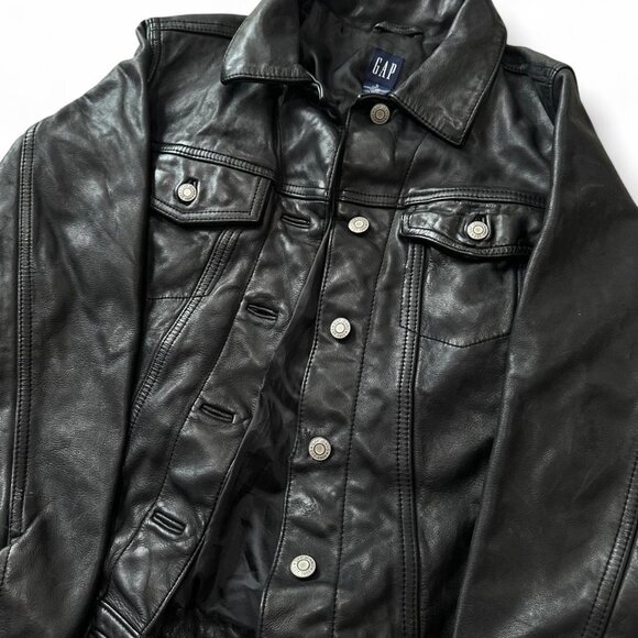 Vintage Y2K Gap Black Leather Jacket - Picture 3 of 4